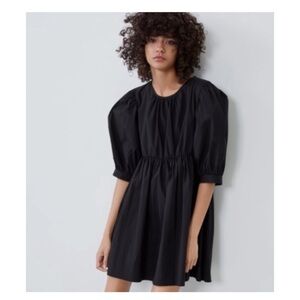Zara Black Mini Dress with Puff Sleeves